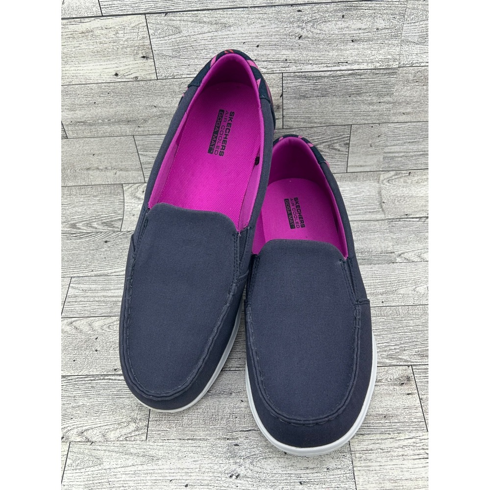 Skechers Go Walk Slip On Shoes Navy Pink Women Sz 9.5 Comfort Lightweight Casual